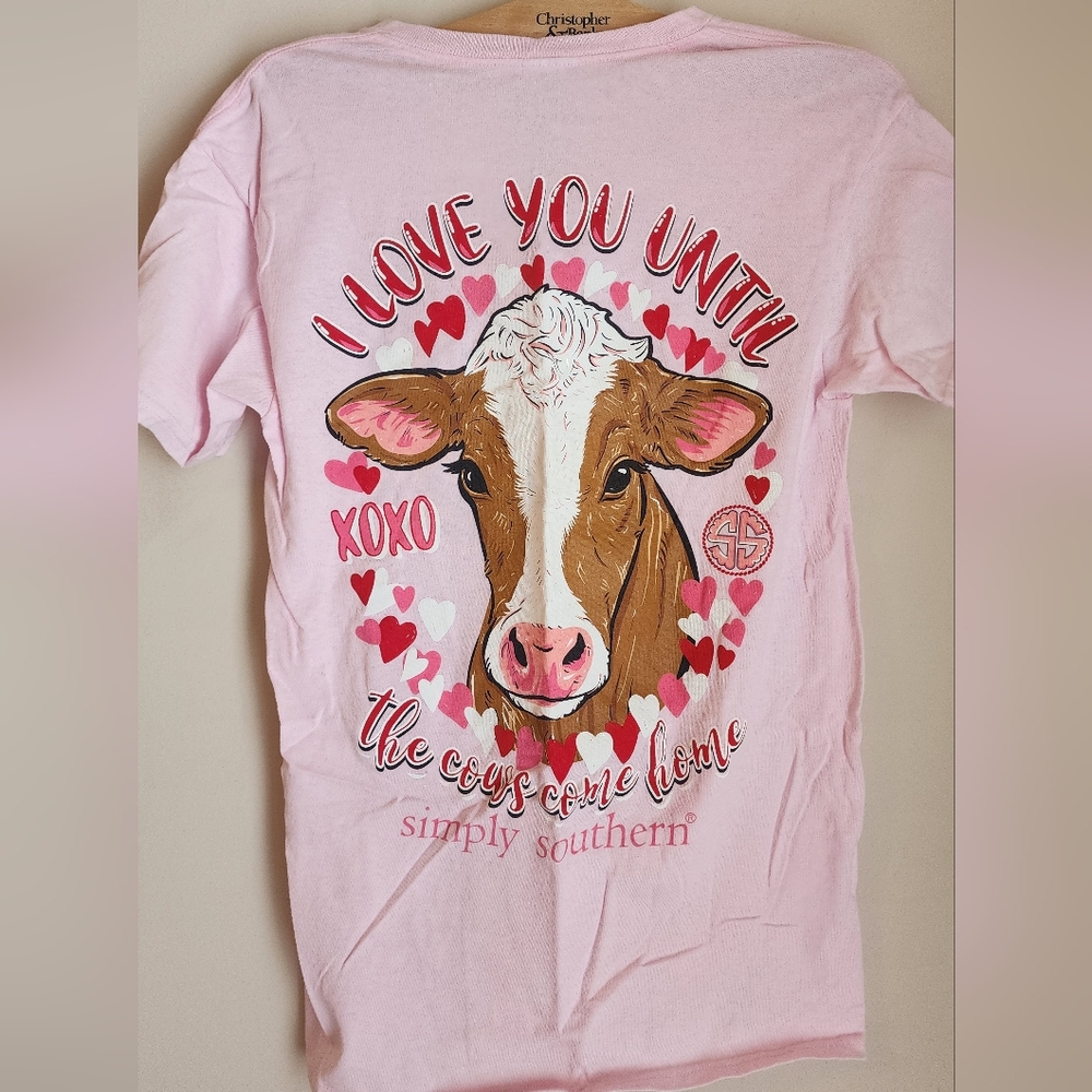 Simply Southern Valentines Cow Themed T Shirt Women's Small
